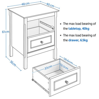 Yaheetech White 2 Drawer Bedside Table Rectangular End Table