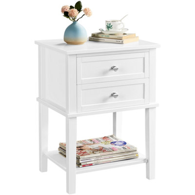 Yaheetech White 2 Drawers Bedside Table with Open Shelf