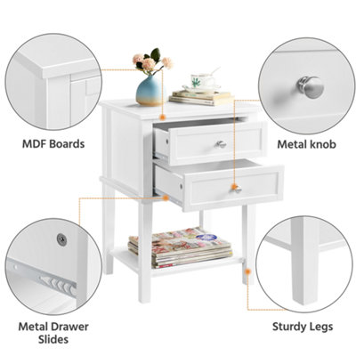 Yaheetech White 2 Drawers Bedside Table with Open Shelf