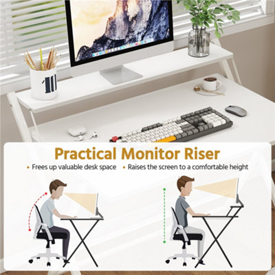 Yaheetech White 2 Tier Foldable Computer Desk with Monitor Shelf