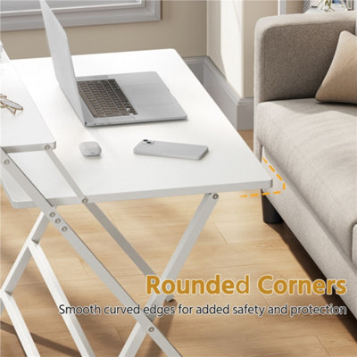 Yaheetech White 2 Tier Foldable Computer Desk with Monitor Shelf