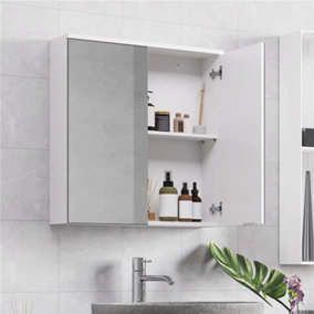 Yaheetech White 2-Tier Wall-Mounted Storage Cabinet with Double Mirror Doors
