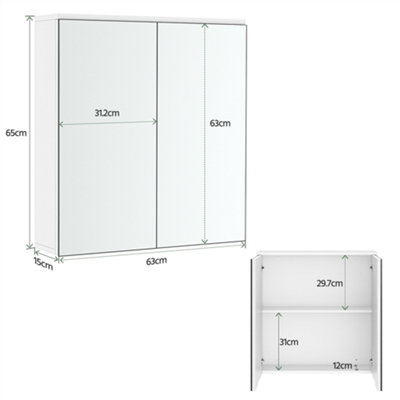 Yaheetech White 2-Tier Wall-Mounted Storage Cabinet with Double Mirror Doors