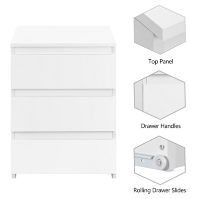 Yaheetech White 3-Drawer Bedside Table Vertical End Table Large Capacity Nightstand