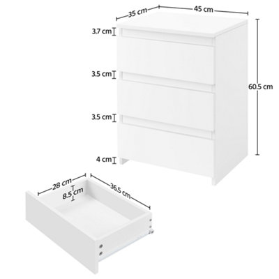 Yaheetech White 3-Drawer Bedside Table Vertical End Table Large Capacity Nightstand
