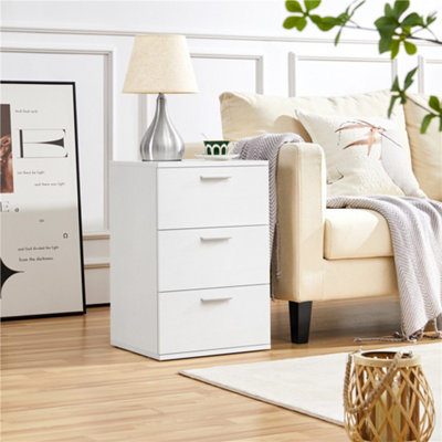 Yaheetech White 3-Drawer Bedside Table Vertical Side Table with Handles