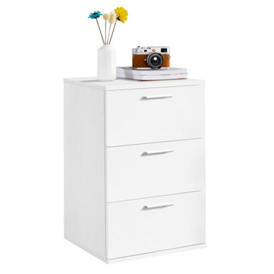 Yaheetech White 3-Drawer Bedside Table Vertical Side Table with Handles