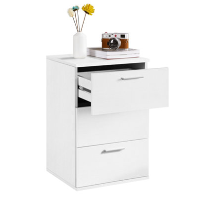 Yaheetech White 3-Drawer Bedside Table Vertical Side Table with Handles