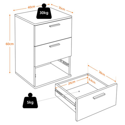 Yaheetech White 3-Drawer Bedside Table Vertical Side Table with Handles