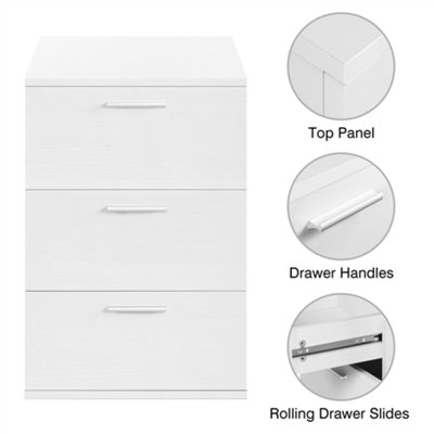 Yaheetech White 3-Drawer Bedside Table Vertical Side Table with Handles