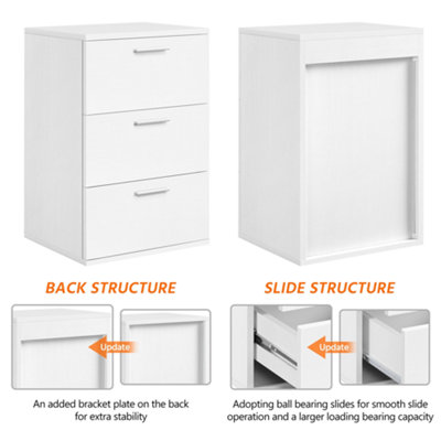Yaheetech White 3-Drawer Bedside Table Vertical Side Table with Handles
