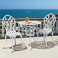 Yaheetech White 3 Piece Patio Bistro Table Set with Umbrella Hole Floral Design