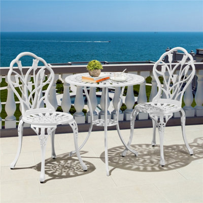 Yaheetech White 3 Piece Patio Bistro Table Set with Umbrella Hole Floral Design