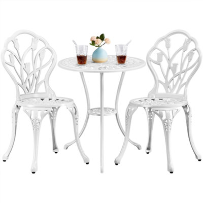 Yaheetech White 3 Piece Patio Bistro Table Set with Umbrella Hole Floral Design