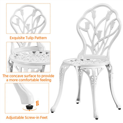 Yaheetech White 3 Piece Patio Bistro Table Set with Umbrella Hole Floral Design - 4
