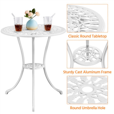 Yaheetech White 3 Piece Patio Bistro Table Set with Umbrella Hole Floral Design - 5