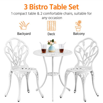 Yaheetech White 3 Piece Patio Bistro Table Set with Umbrella Hole Floral Design - 7