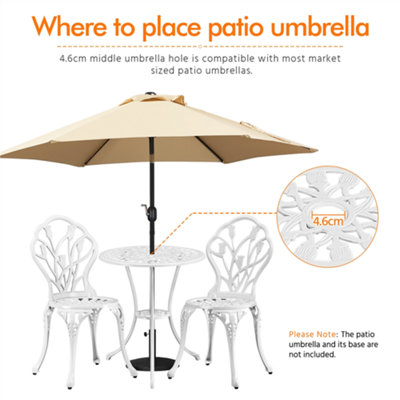 Yaheetech White 3 Piece Patio Bistro Table Set with Umbrella Hole Floral Design - 8