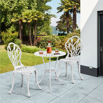 Yaheetech White 3 Piece Patio Bistro Table Set with Umbrella Hole Floral Design - 9