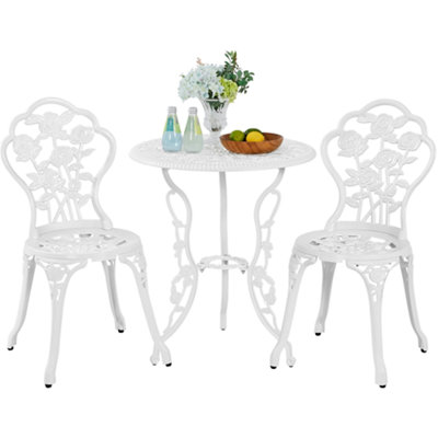Yaheetech White 3 Piece Patio Bistro Table Set with Umbrella Hole Rose Design