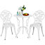 Yaheetech White 3 Piece Patio Bistro Table Set with Umbrella Hole Rose Design