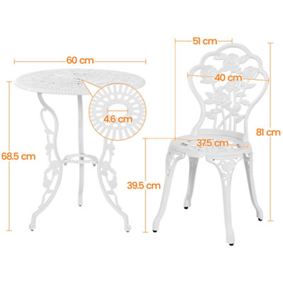 Yaheetech White 3 Piece Patio Bistro Table Set with Umbrella Hole Rose Design - 3
