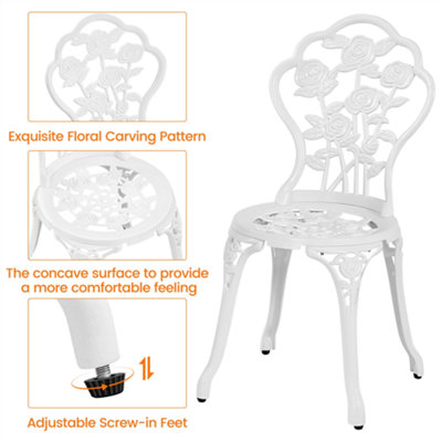 Yaheetech White 3 Piece Patio Bistro Table Set with Umbrella Hole Rose Design - 4