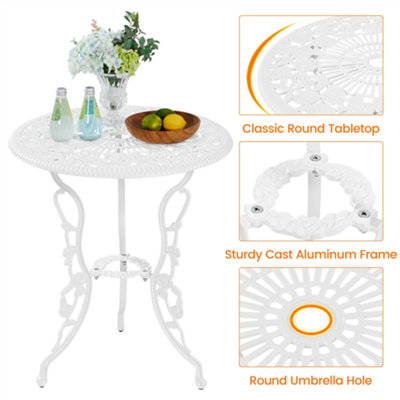 Yaheetech White 3 Piece Patio Bistro Table Set with Umbrella Hole Rose Design - 5