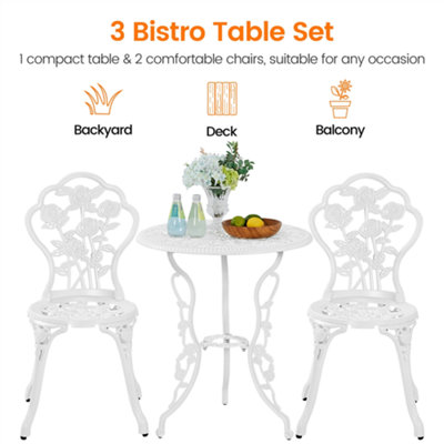 Yaheetech White 3 Piece Patio Bistro Table Set with Umbrella Hole Rose Design - 6