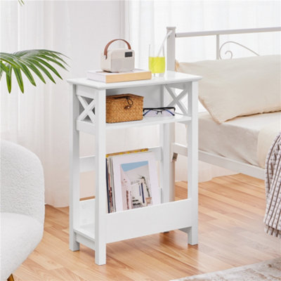 Yaheetech White 3 Shelves Narrow Side Table