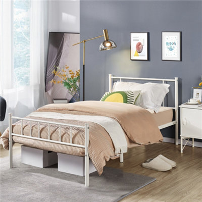 Yaheetech White 3ft Single Basic Metal Bed Frame with Headboard and Footboard