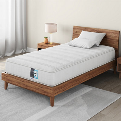 Yaheetech White 3ft Single Mattress Bonnell Spring and Knitted Jacquard Cover, Medium Soft, 90x190x19cm
