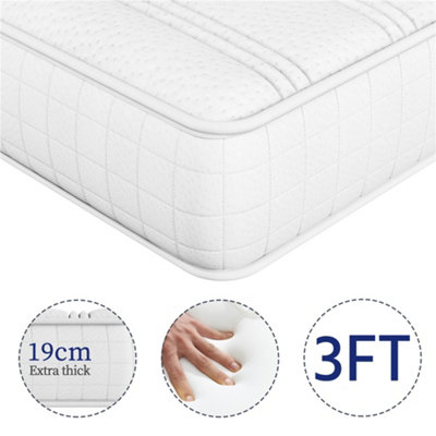 Yaheetech White 3ft Single Mattress Bonnell Spring and Knitted Jacquard Cover, Medium Soft, 90x190x19cm