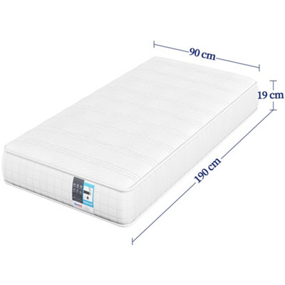 Yaheetech White 3ft Single Mattress Bonnell Spring and Knitted Jacquard Cover, Medium Soft, 90x190x19cm