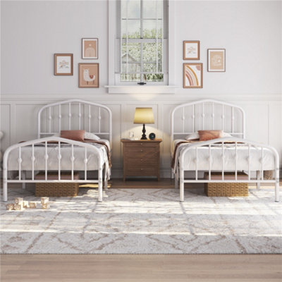 Yaheetech White 3ft Single Metal Bed Frame with Arched Headboard and Footboard