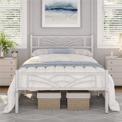 Yaheetech White 3ft Single Metal Bed Frame with Cloud-inspired Design Headboard