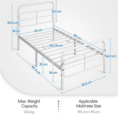 Yaheetech White 3ft Single Metal Bed Frame with Geometric Patterned Headboard and Footboard