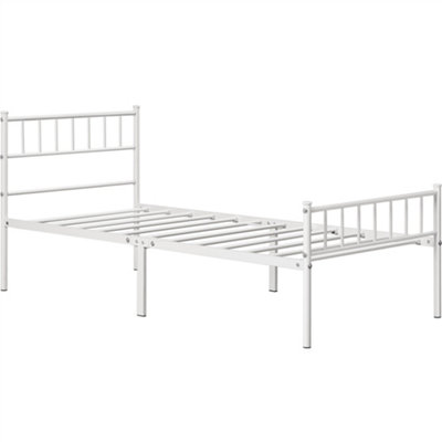Yaheetech White 3ft Single Metal Bed Frame with Slatted Headboard and Footboard