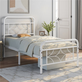 Yaheetech White 3ft Single Metal Bed Frame with Sparkling Star Design Headboard and Footboard