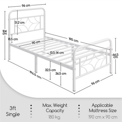 Yaheetech White 3ft Single Metal Bed Frame with Sparkling Star Design Headboard and Footboard