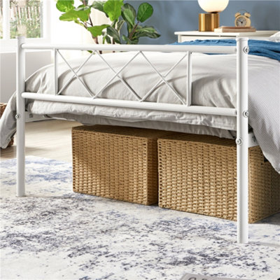 Yaheetech White 3ft Single Simple Metal Bed Frame with Cross design Headboard Footboard