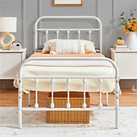 Yaheetech White 3ft Single Vintage Metal Bed Frame with High Headboard and Footboard