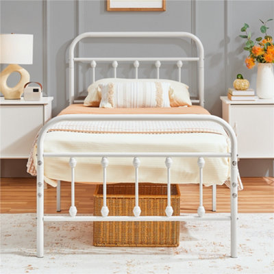 Yaheetech White 3ft Single Vintage Metal Bed Frame with High