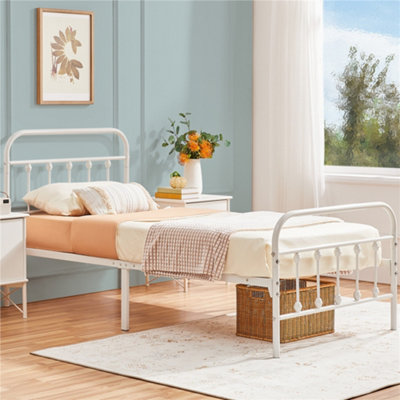 Yaheetech White 3ft Single Vintage Metal Bed Frame with High