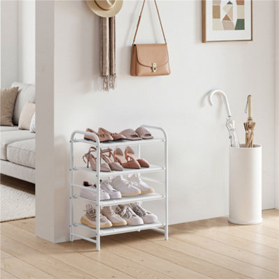 Yaheetech White 4 Tier Expandable Iron Mesh Wire Shoe Rack for Hallway