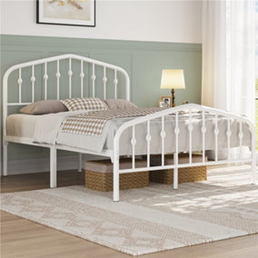 Yaheetech White 4ft6 Double Metal Bed Frame with Arched Headboard and Footboard