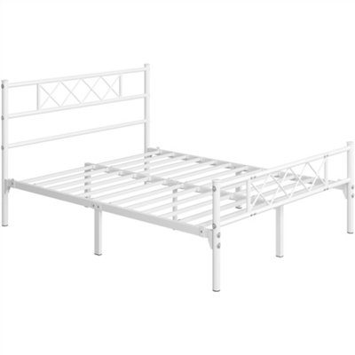 Yaheetech White 4ft6 Double Metal Bed Frame with Cross-design Headboard ...