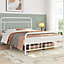 Yaheetech White 4ft6 Double Metal Bed Frame with Petal Accented Headboard and Footboard