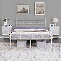 Yaheetech White 4ft6 Double Metal Bed Frame with Scroll Design Headboard and Footboard