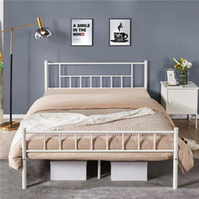Yaheetech White 5ft King Basic Metal Bed Frame with Headboard and Footboard